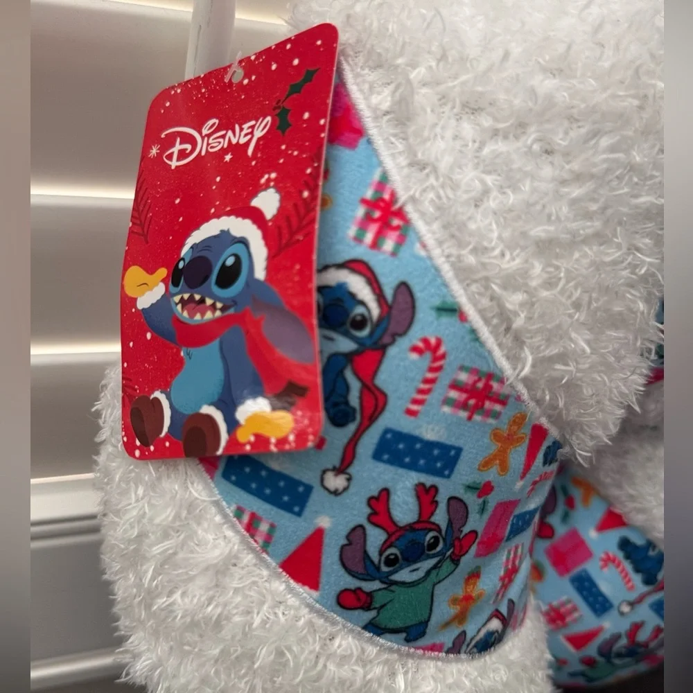 NWT Disney Stitch Candy Cane Blue & White Christmas Present Plush Pillow
